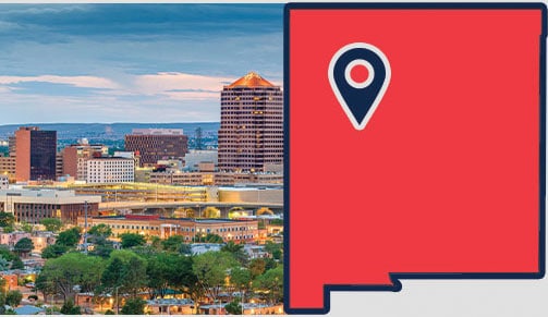 An image of Albuquerque with a map showing the location of our truck driving school