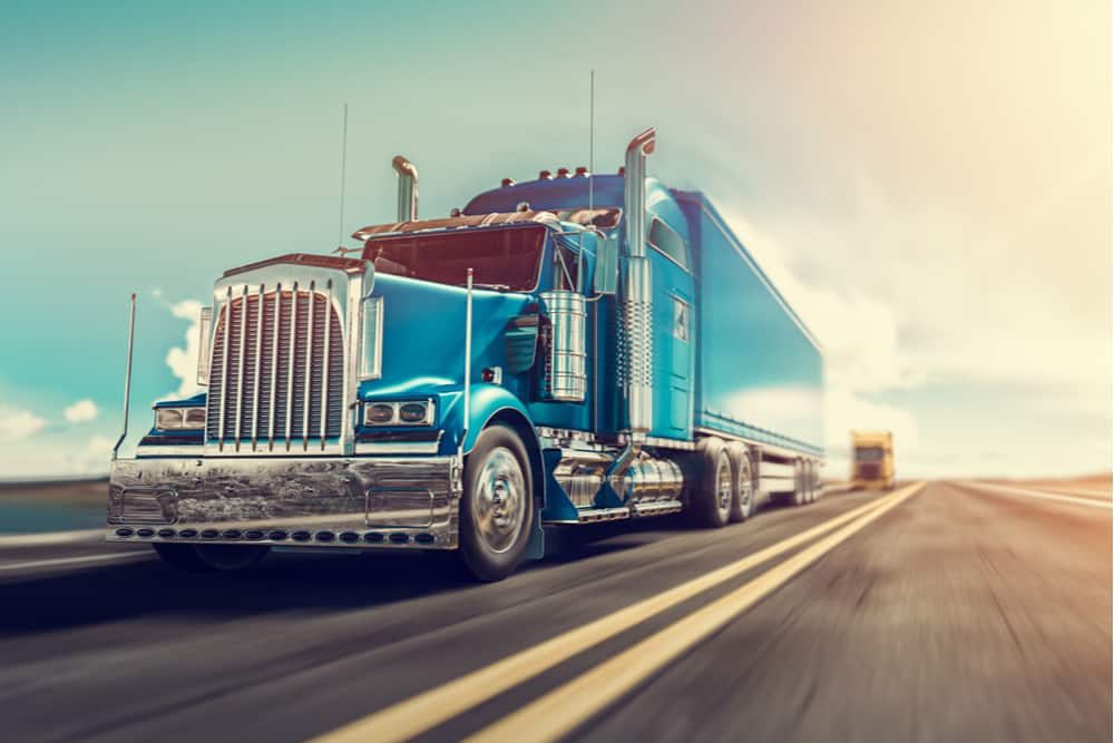 A blue semi-truck